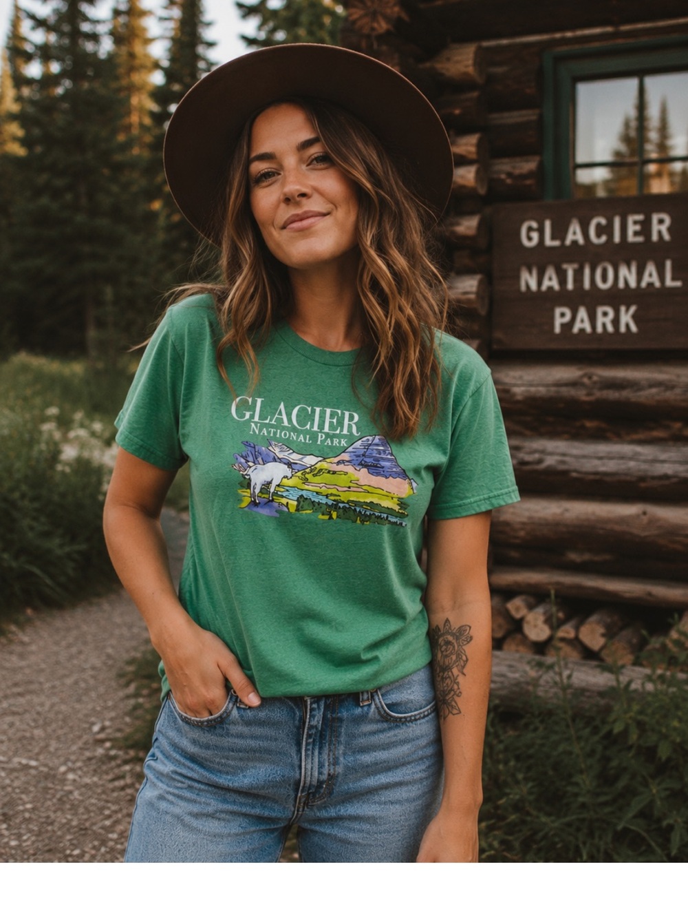 Vintage Glacier National Park Graphic T-Shirt
Green Youth XL Fits Women XS/Small